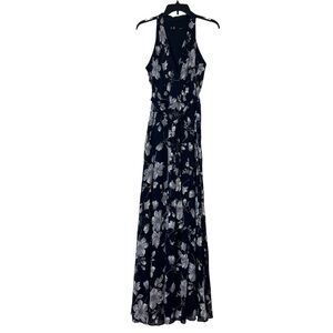 Leslie Fay Floral Navy Sleeveless Maxi Dress Size 10